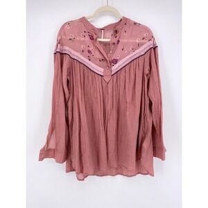 Free People Hearts & Colors Top Blouse Size S Tunic Floral Pockets Button $98